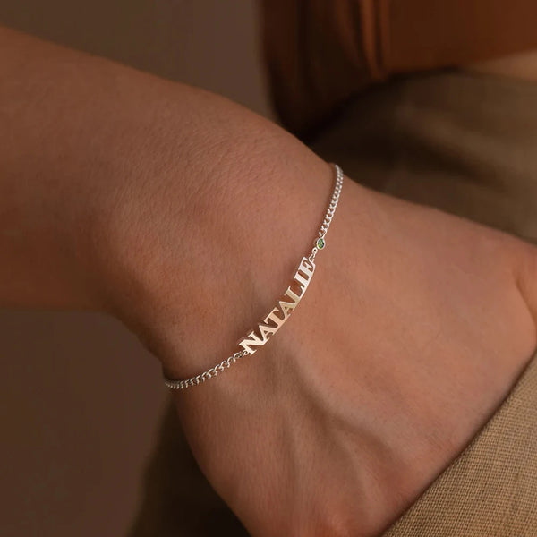 Personalized Birthstone Name Bracelet — Custom Keepsake