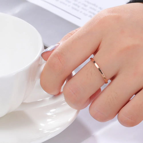 Personalized name engraved ring in gold, silver and rose gold — view 2