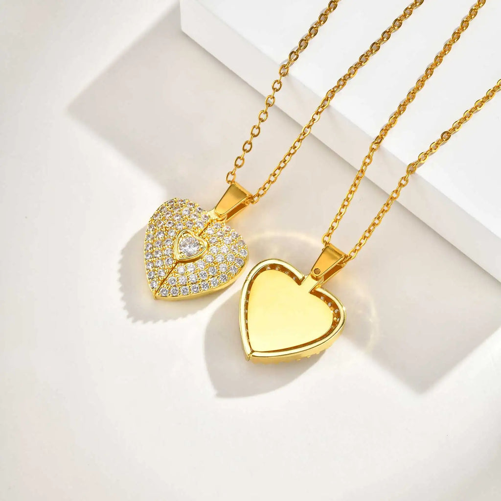 Custom Photo Openable Heart Locket Pendant Necklace, Stainless Steel Full Zircon Necklace, Personalized Memory Jewelry for Women