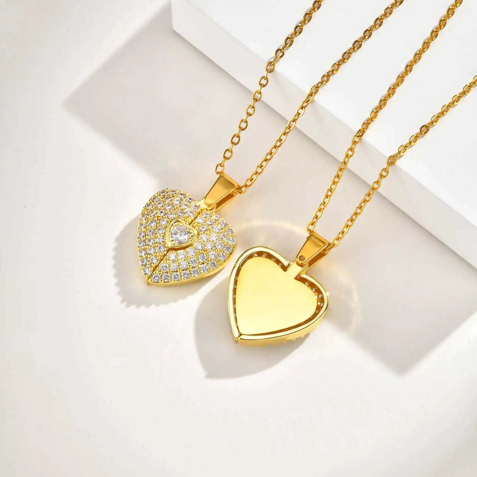 Custom Photo Openable Heart Locket Pendant Necklace, Stainless Steel Full Zircon Necklace, Personalized Memory Jewelry for Women