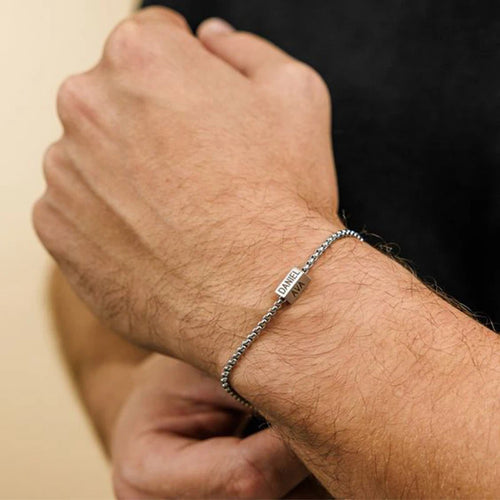 Engraved family names stainless steel bracelet for men