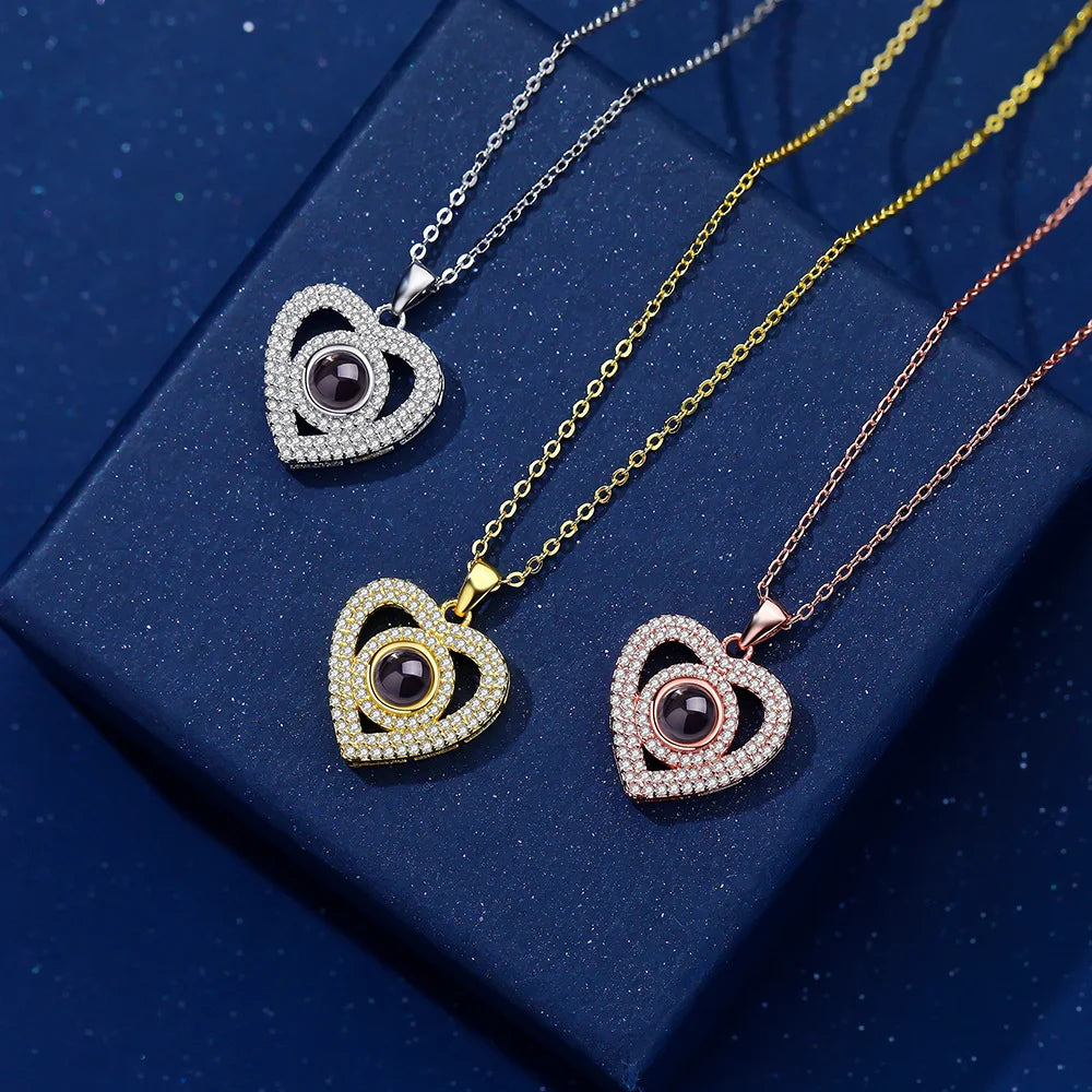 DHQH Personalized Photo Birthday Stone Photo Projection Necklace Customized Picture Birthday Stone Projection Pendant Gift